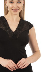 Özkan 24205 Kadın Pamuklu Kısa Kollu Dantelli Örme Atlet - Thumbnail