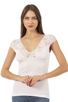 Özkan Underwear - Özkan 24205 Kadın Pamuklu Kısa Kollu Dantelli Örme Atlet