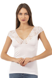 Özkan 24205 Kadın Pamuklu Kısa Kollu Dantelli Örme Atlet - Thumbnail