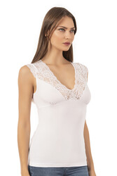 Özkan 24205 Kadın Pamuklu Kısa Kollu Dantelli Örme Atlet - Thumbnail