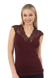 Özkan 24205 Kadın Pamuklu Kısa Kollu Dantelli Örme Atlet - Thumbnail