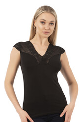 Özkan 24205 Kadın Pamuklu Kısa Kollu Dantelli Örme Atlet - Thumbnail