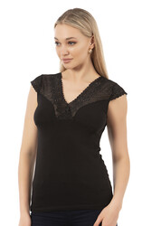 Özkan 24205 Kadın Pamuklu Kısa Kollu Dantelli Örme Atlet - Thumbnail