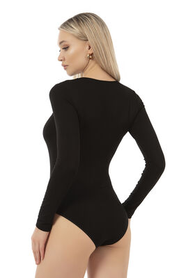 Özkan Underwear - Özkan 25206 Kadın Viskon Uzan Kollu Tül Detaylı Esnek Rahat Kancalı Çıtçıtlı Body (1)