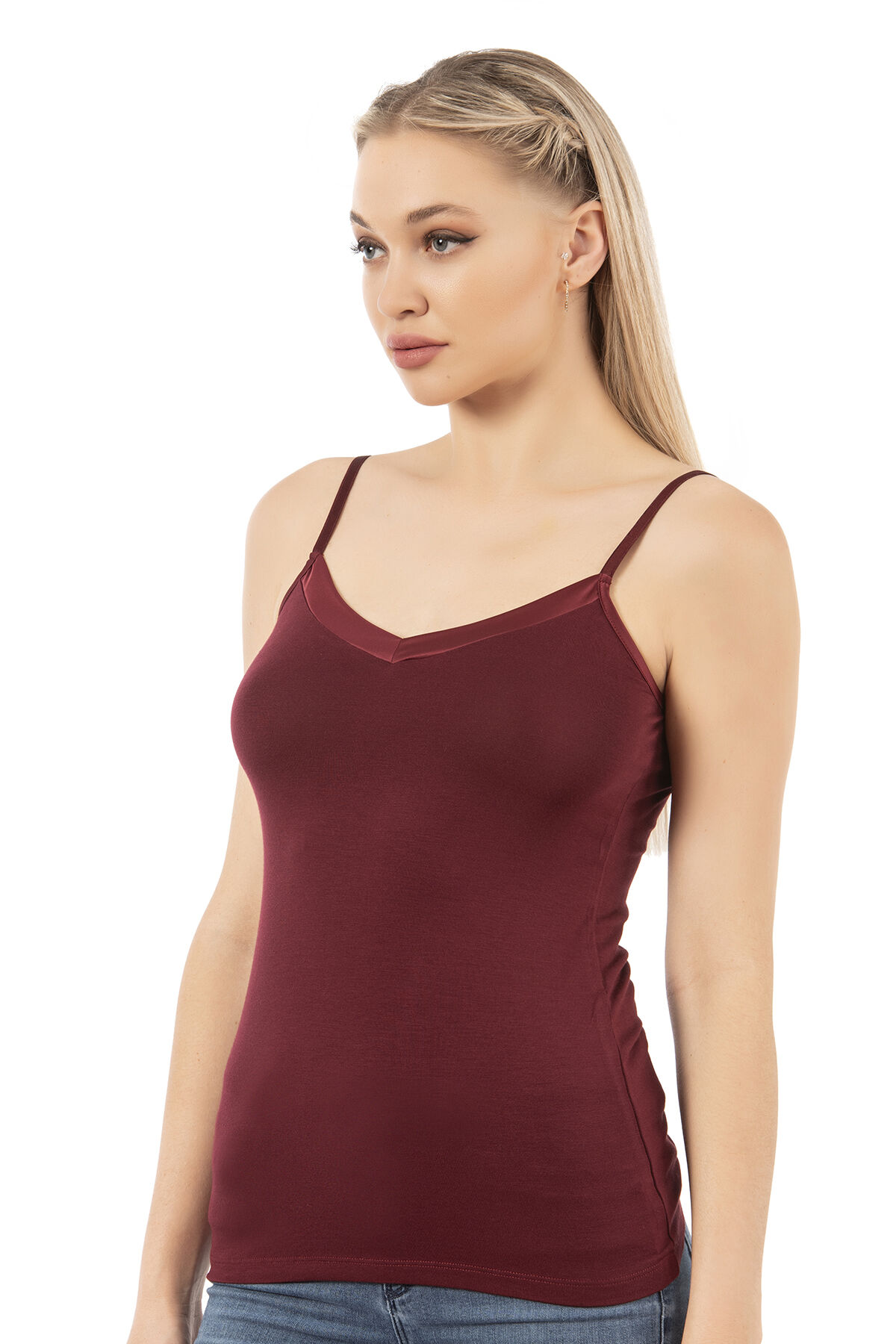 Özkan 25217 Kadın İnce Askılı Viskon Esnek Yumuşak Saten Yaka Atlet