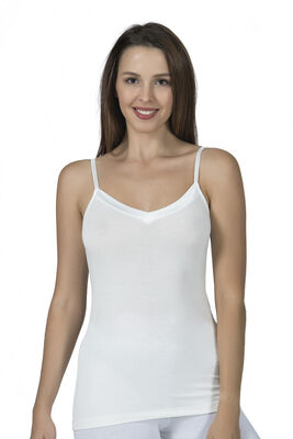 Özkan Underwear - Özkan 25217 Kadın İnce Askılı Viskon Esnek Yumuşak Saten Yaka Atlet
