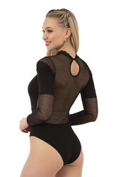 Özkan 25254 Kadın Pamuklu Uzun Kollu Tül Detaylı Örme Çıtçıtlı Body - Thumbnail