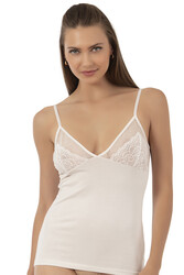 Özkan 25260 Kadın Pamuklu Likralı Süprem Dantelli Esnek Yumuşak İnce Askılı Atlet - Thumbnail