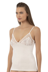 Özkan 25260 Kadın Pamuklu Likralı Süprem Dantelli Esnek Yumuşak İnce Askılı Atlet - Thumbnail