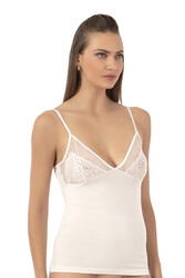 Özkan 25260 Kadın Pamuklu Likralı Süprem Dantelli Esnek Yumuşak İnce Askılı Atlet - Thumbnail