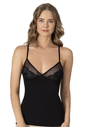 Özkan 25260 Kadın Pamuklu Likralı Süprem Dantelli Esnek Yumuşak İnce Askılı Atlet - Thumbnail