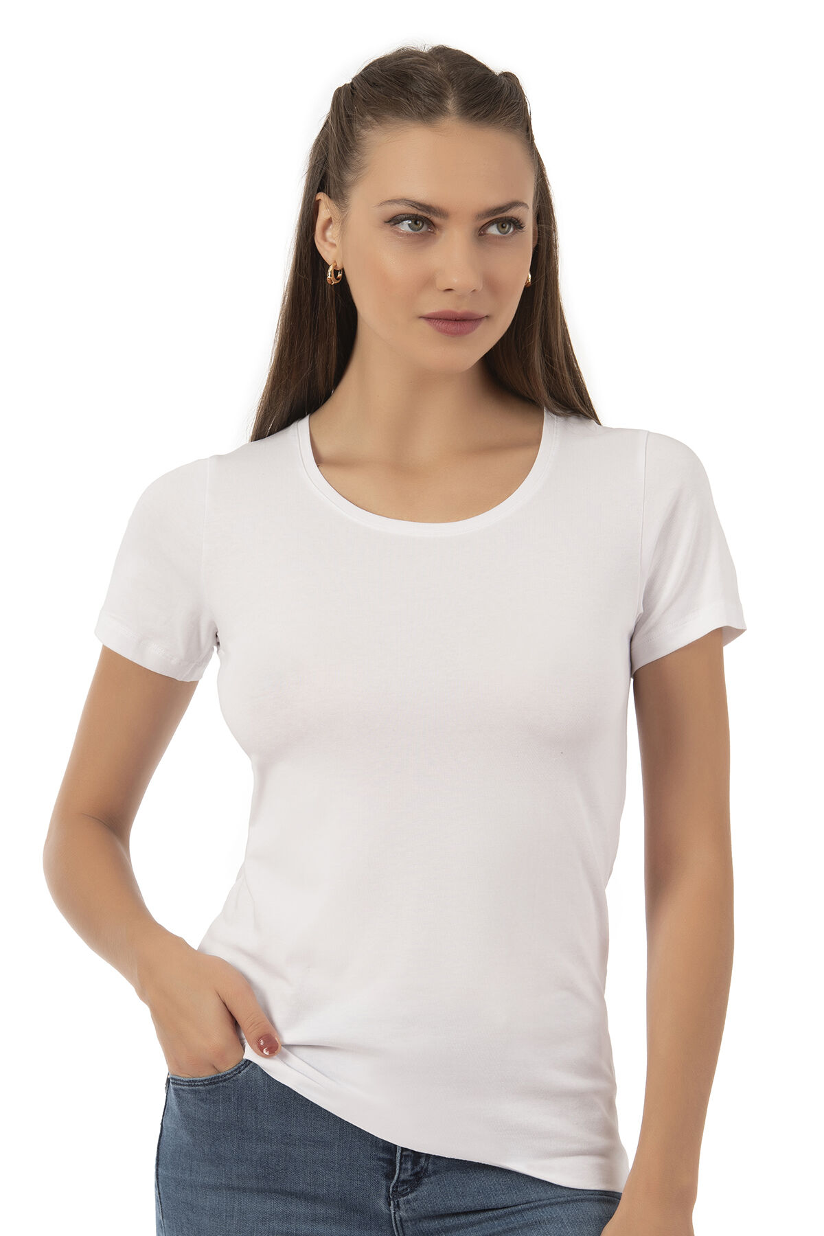 Özkan 25284 Kadın Pamuklu Kısa Kollu Bisiklet Yaka Esnek Rahat Fanila T-Shirt