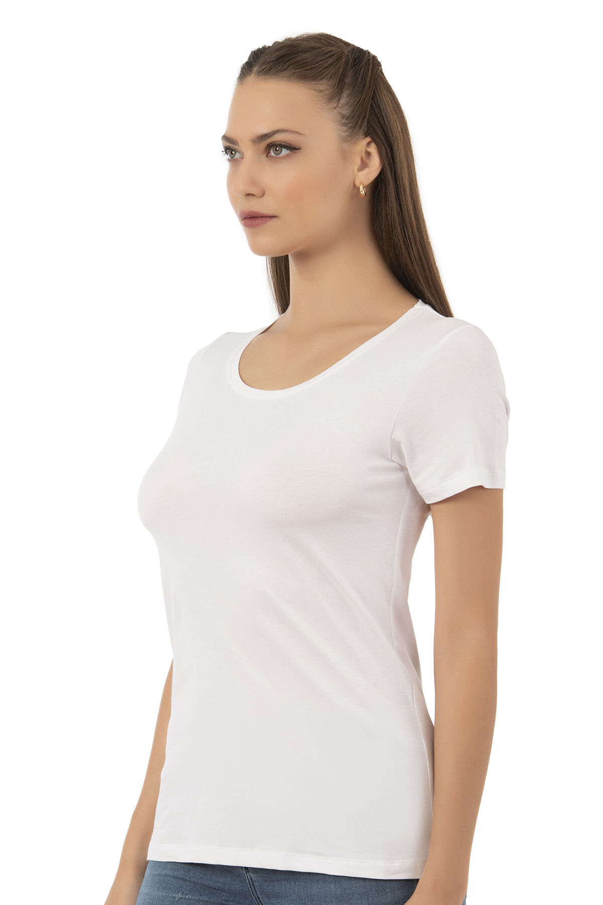 Özkan 25284 Kadın Pamuklu Kısa Kollu Bisiklet Yaka Esnek Rahat Fanila T-Shirt