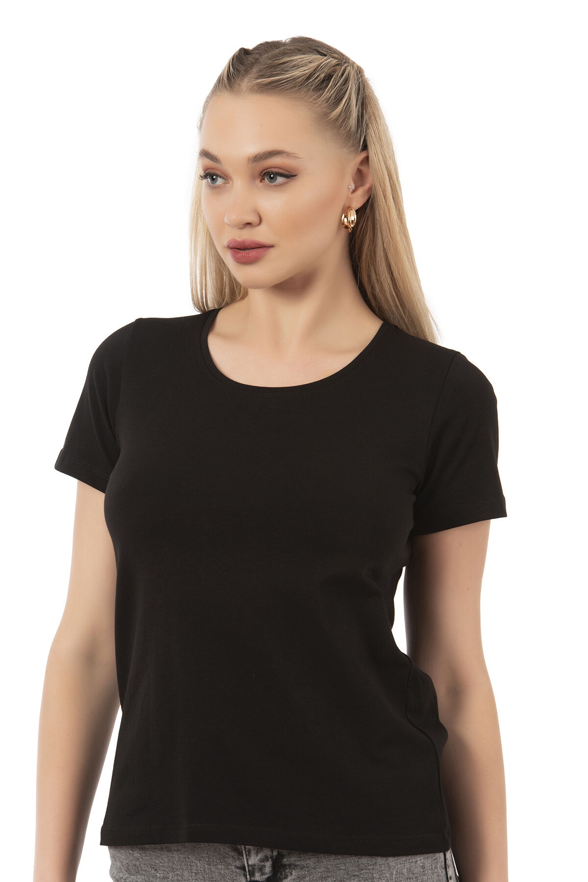 Özkan 25284 Kadın Pamuklu Kısa Kollu Bisiklet Yaka Esnek Rahat Fanila T-Shirt