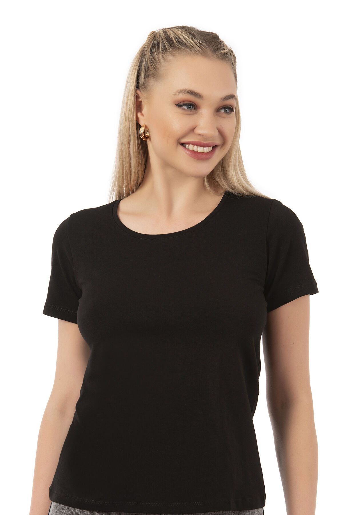 Özkan 25284 Kadın Pamuklu Kısa Kollu Bisiklet Yaka Esnek Rahat Fanila T-Shirt