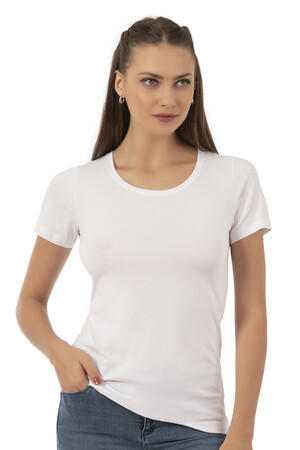 Özkan 25284 Kadın Pamuklu Kısa Kollu Bisiklet Yaka Esnek Rahat Fanila T-Shirt