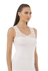 Özkan 25348 Kadın Pamuklu Dantelli Kalın Askılı Atlet - Thumbnail