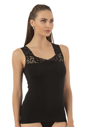 Özkan 25348 Kadın Pamuklu Dantelli Kalın Askılı Atlet - Thumbnail