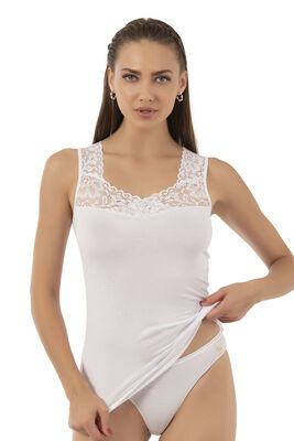 Özkan Underwear - Özkan 25348 Kadın Pamuklu Dantelli Kalın Askılı Atlet