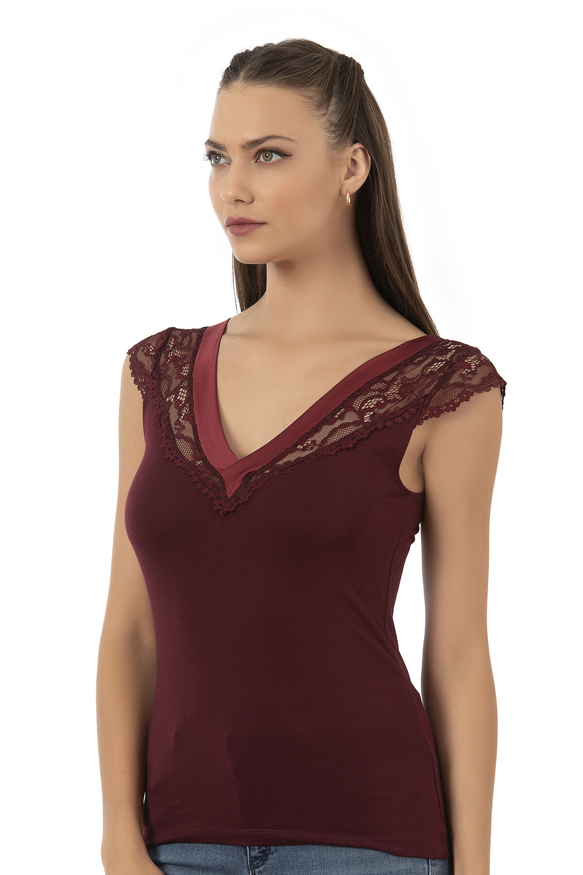 Özkan 25430 Kadın Pamuklu Modal Saten Esnek Rahat Yaka Dantelli Atlet