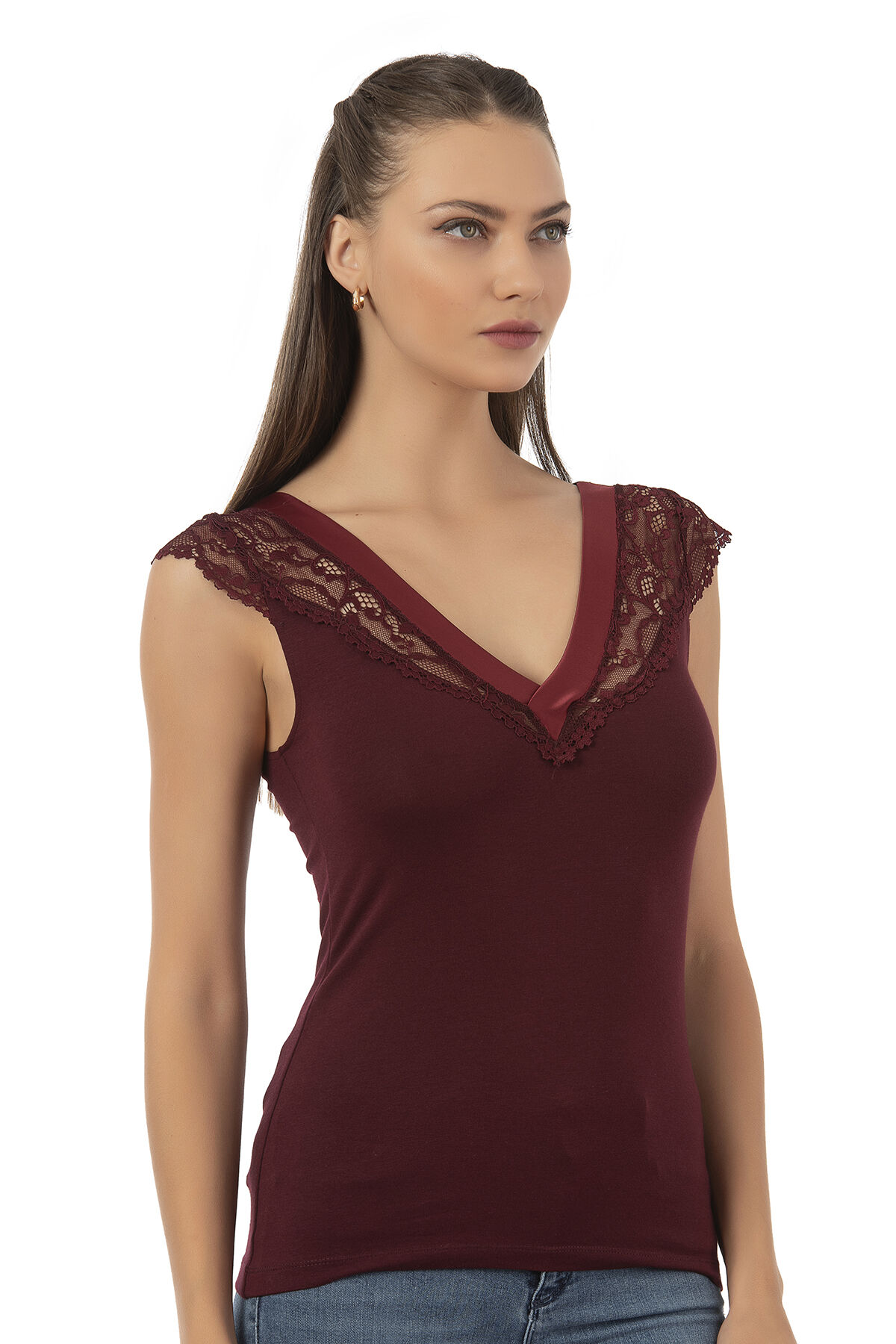 Özkan 25430 Kadın Pamuklu Modal Saten Esnek Rahat Yaka Dantelli Atlet