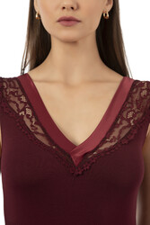 Özkan 25430 Kadın Pamuklu Modal Saten Esnek Rahat Yaka Dantelli Atlet - Thumbnail