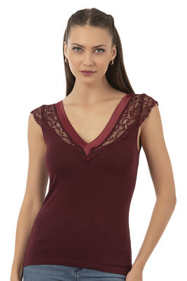 Özkan Underwear - Özkan 25430 Kadın Pamuklu Modal Saten Esnek Rahat Yaka Dantelli Atlet