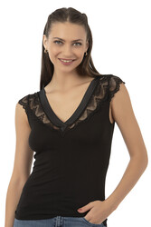 Özkan 25430 Kadın Pamuklu Modal Saten Esnek Rahat Yaka Dantelli Atlet - Thumbnail