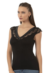 Özkan 25430 Kadın Pamuklu Modal Saten Esnek Rahat Yaka Dantelli Atlet - Thumbnail