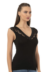 Özkan 25430 Kadın Pamuklu Modal Saten Esnek Rahat Yaka Dantelli Atlet - Thumbnail