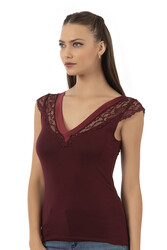 Özkan 25430 Kadın Pamuklu Modal Saten Esnek Rahat Yaka Dantelli Atlet - Thumbnail