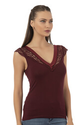 Özkan 25430 Kadın Pamuklu Modal Saten Esnek Rahat Yaka Dantelli Atlet - Thumbnail