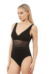 Özkan 25432 Kadın Pamuklu Süprem Tül Detaylı Önü Büzgülü Dantelli Çıtçıtlı Kancalı Body - Thumbnail