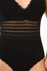 Özkan 25432 Kadın Pamuklu Süprem Tül Detaylı Önü Büzgülü Dantelli Çıtçıtlı Kancalı Body - Thumbnail