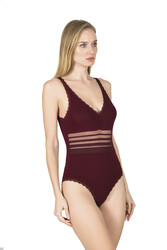 Özkan 25432 Kadın Pamuklu Süprem Tül Detaylı Önü Büzgülü Dantelli Çıtçıtlı Kancalı Body - Thumbnail