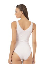 Özkan 25432 Kadın Pamuklu Süprem Tül Detaylı Önü Büzgülü Dantelli Çıtçıtlı Kancalı Body - Thumbnail