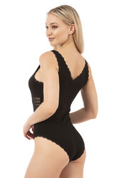 Özkan 25432 Kadın Pamuklu Süprem Tül Detaylı Önü Büzgülü Dantelli Çıtçıtlı Kancalı Body - Thumbnail