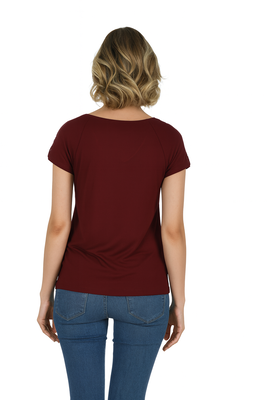 Özkan Underwear - Özkan 25465 Kadın Bordo Vorteks Viskon Premium Kumaş Likralı Omzu Dantel Detaylı Örme Bluz (1)