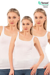 Özkan 25493 3'lü Paket Kadın Premium Kumaş Modal Pamuklu Likralı Tül Biyeli Kalın Askılı Atlet - Thumbnail