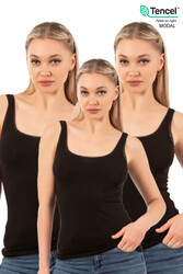 Özkan 25493 3'lü Paket Kadın Premium Kumaş Modal Pamuklu Likralı Tül Biyeli Kalın Askılı Atlet - Thumbnail