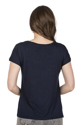 Özkan 25501 Kadın Vorteks Viskon Premium Kumaş Örme Bluz Önü Baskılı Likralı V Yaka Kısa Kollu - Thumbnail