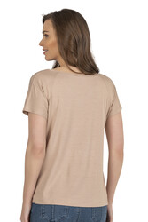 Özkan 25501 Kadın Vorteks Viskon Premium Kumaş Örme Bluz Önü Baskılı Likralı V Yaka Kısa Kollu - Thumbnail