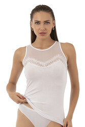 Özkan 25513 Kadın Pamuklu Likralı Önü Tül Detaylı Esnek Rahat Süprem Robalı Atlet - Thumbnail