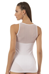 Özkan 25513 Kadın Pamuklu Likralı Önü Tül Detaylı Esnek Rahat Süprem Robalı Atlet - Thumbnail