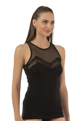 Özkan 25513 Kadın Pamuklu Likralı Önü Tül Detaylı Esnek Rahat Süprem Robalı Atlet - Thumbnail