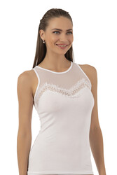 Özkan 25513 Kadın Pamuklu Likralı Önü Tül Detaylı Esnek Rahat Süprem Robalı Atlet - Thumbnail