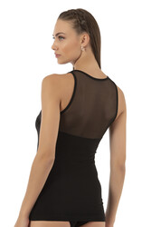 Özkan 25513 Kadın Pamuklu Likralı Önü Tül Detaylı Esnek Rahat Süprem Robalı Atlet - Thumbnail