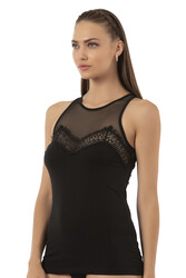 Özkan 25513 Kadın Pamuklu Likralı Önü Tül Detaylı Esnek Rahat Süprem Robalı Atlet - Thumbnail