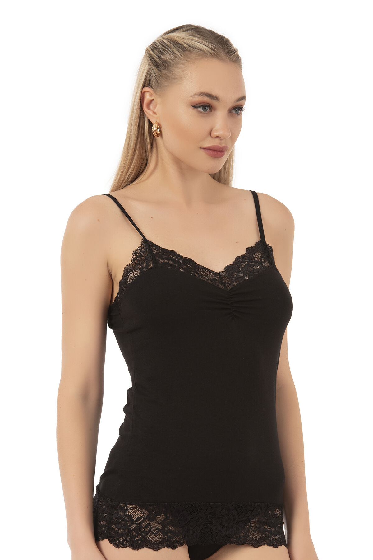 Özkan 25531 Kadın Pamuklu Modal Esnek Rahat Dantel Detaylı İnce Askılı Atlet