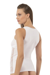 Özkan 25586 Kadın Pamuklu V Yaka Dantel Detaylı Kalın Askılı Süprem Atlet - Thumbnail